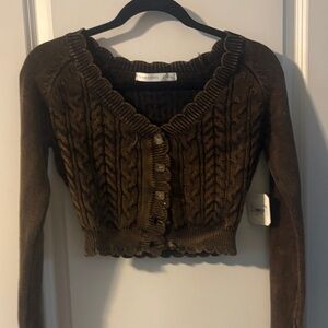 Altar'd State Chocolate Cable Knit Cardigan Sz M